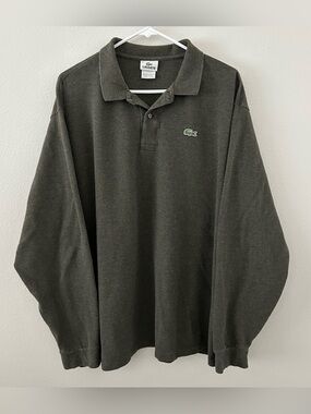 Lacoste Men’s Size 9 Green Long Sleeve Polo Shirt 4X Preppy Classic Croc Cotton